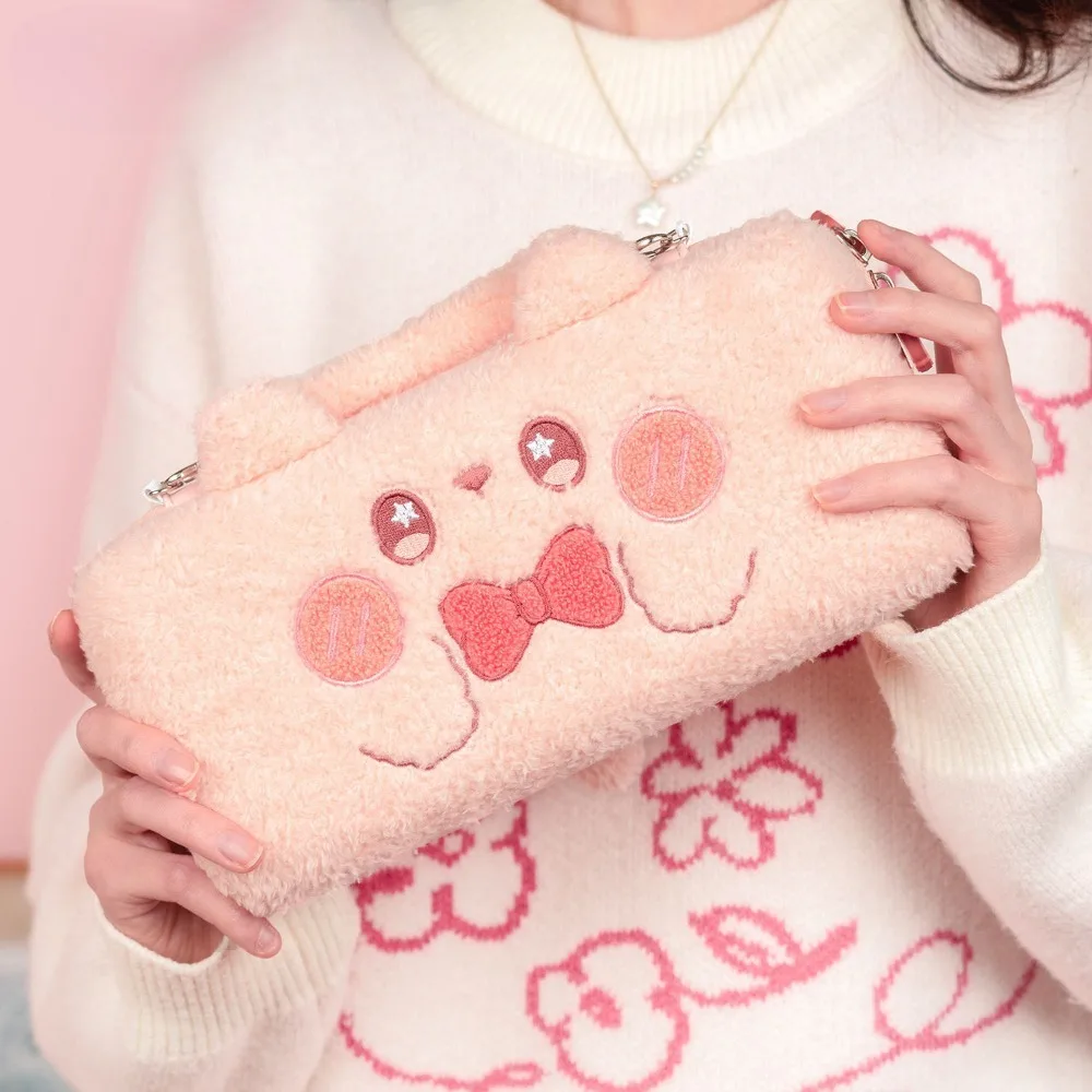 For Switch Storage Bag NS Game Console Protection Package Shell Carrying Strap Embroidery Rabbit Oled Anti-fall Plush Handbag