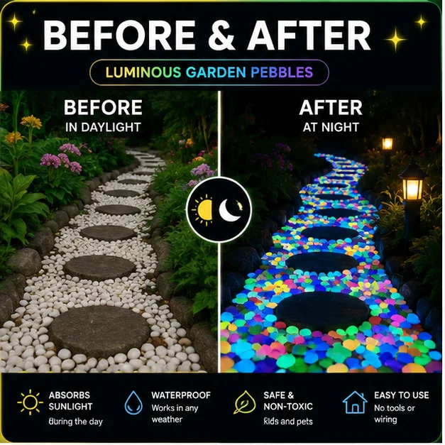 200/400Pcs Glow in the Dark Garden Stones Colorful Luminous Pebbles 1cm Plastic Rocks for Pathway Aquarium Vase Yard Decor