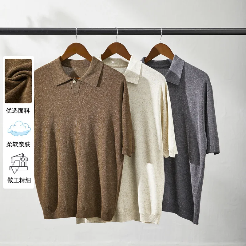 

Linen Tencel Blend Knitted Short Sleeve-Shirt Summer New American Casual Business-Shirt Men'S Base Shirt