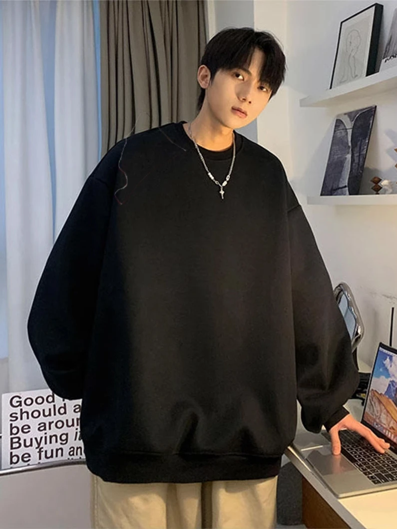 

Молодежный свитшот Pure Bla с круглым вырезом, весенне-осенний, оверсайз, плотный, большого размера, повседневный, удобный, с капюшоном