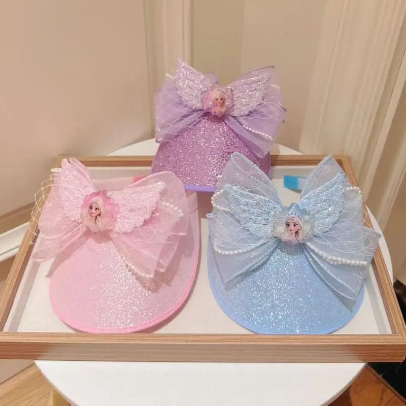 Sombrero para el sol de primavera y verano de Disney Frozen, nuevo y bonito sombrero de dibujos animados a la moda para niñas, sombrero para el sol con corona de princesa Elsa, gorra con visera para exteriores
