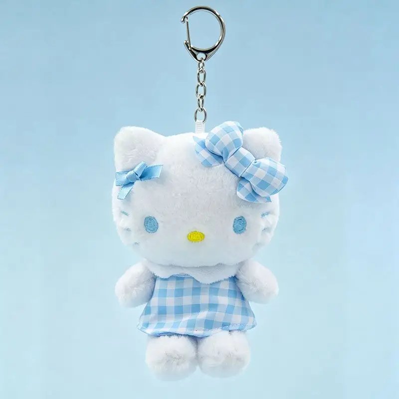 Produced By E-Strong Hello Kitty Blue White Checkered Skirt Plush Doll Jeans Belt Clip Hanging Ornaments Couple's Birthday Gifts