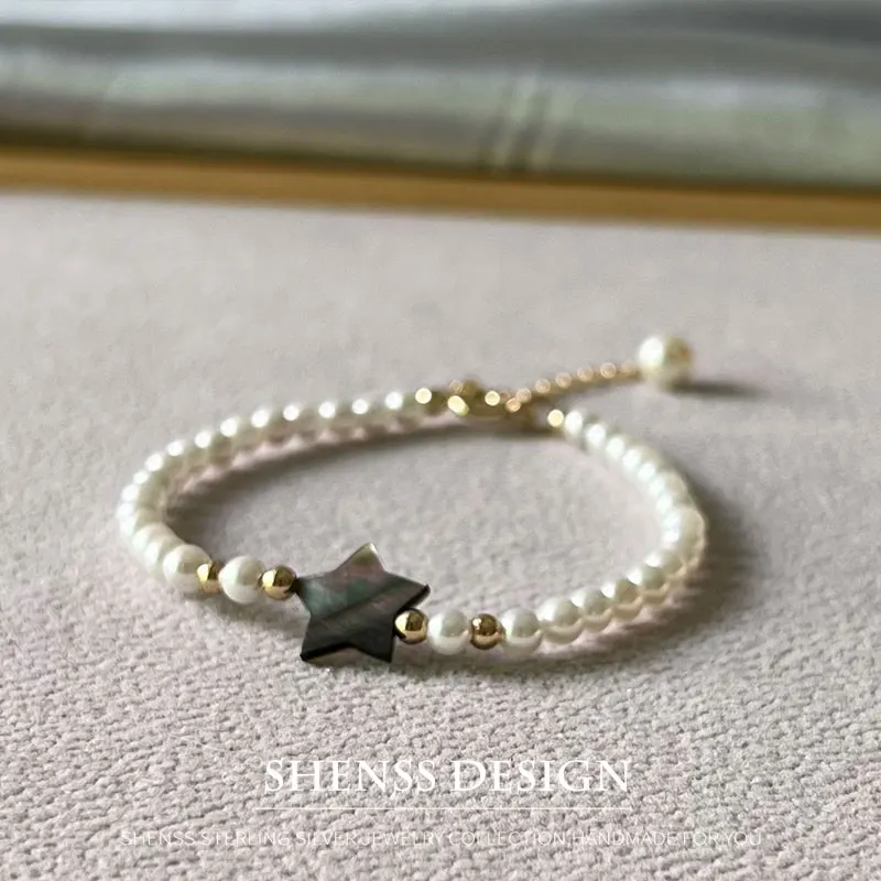 Quality Shell Pearl Star Bracelet 4mm+3cm Extension Chain Preal Bracelet For Women