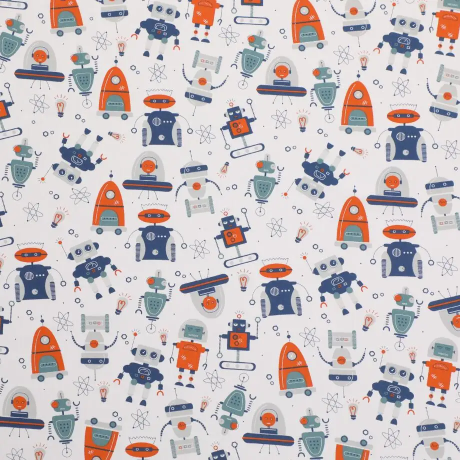 Cartoon Rocket Robot Printed Cotton Fabric, Sewing Craft Cloth, Quilting, Baby Dress, Tecido, DIY Patchwork, Handmade, New