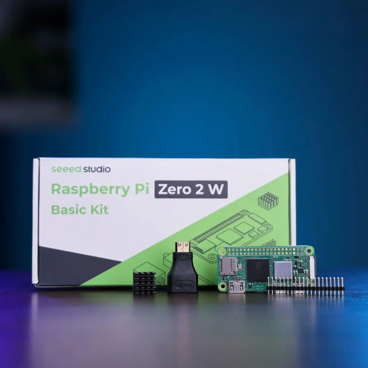 

Raspberry Pi Zero 2 W 2W Базовый комплект Seeed Studio: основные аксессуары, включая USB-адаптер, HDMI-адаптер, радиатор, шлейф