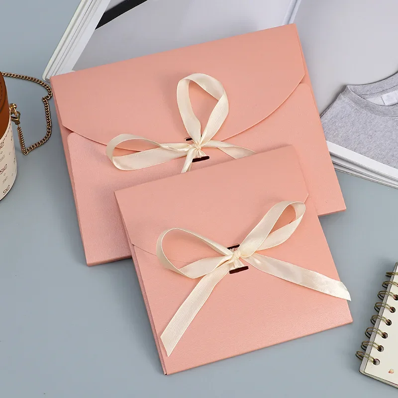 50pcs/lot Envelope High-grade 250g Pearlescent Paper Ribbon Envelopes for Wedding Invitations Stationery Packaging Storage Box