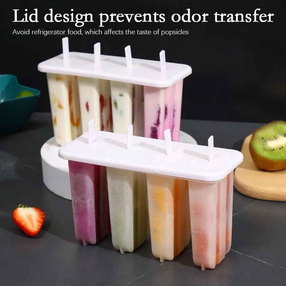 4-Cell Ice Cream Popsicle Mold DIY DIY Handmade Ice Cream Mold With Lid Summer Children Ice-lolly Mold Ice Tray Kitchen Gadgets