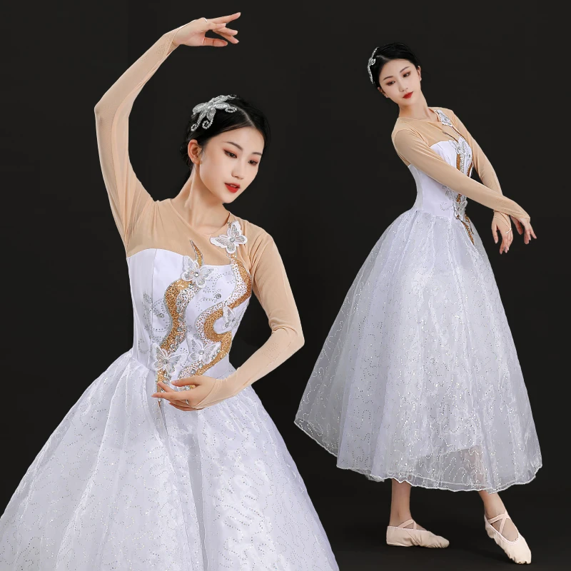 

Modern dance, ballet performance costumes, opening dance, fluffy dress, accompaniment dance, mid length skirt