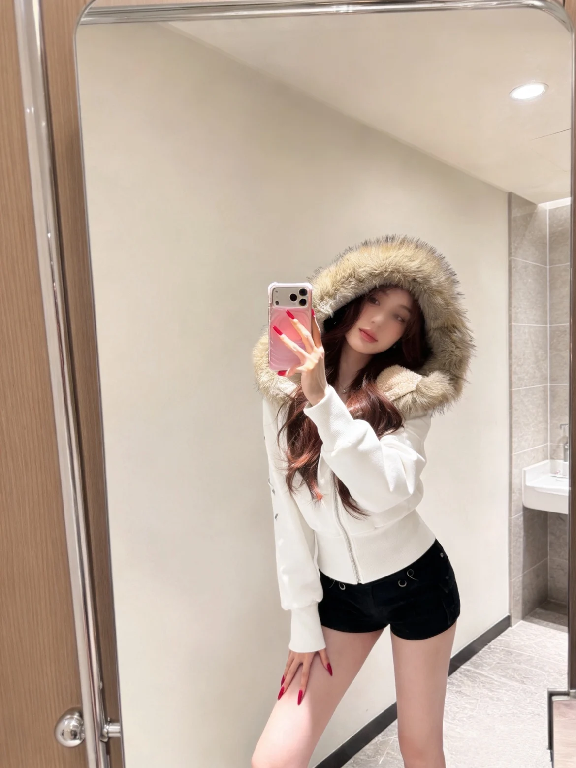 

Slimming Short Cotton Jacket American Retro Large Fur Collar Waist-Cinching Spring Initial Coat Comfortable Loose Fit Women's...