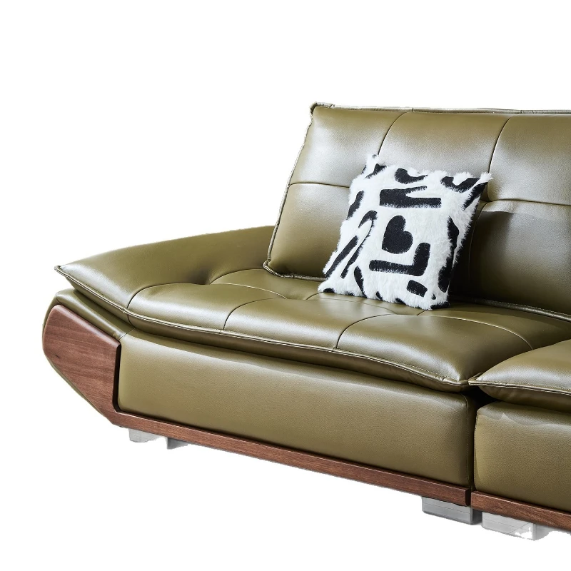 First layer cowhide, leather sofa, all solid wood, black walnut, Italian minimalism