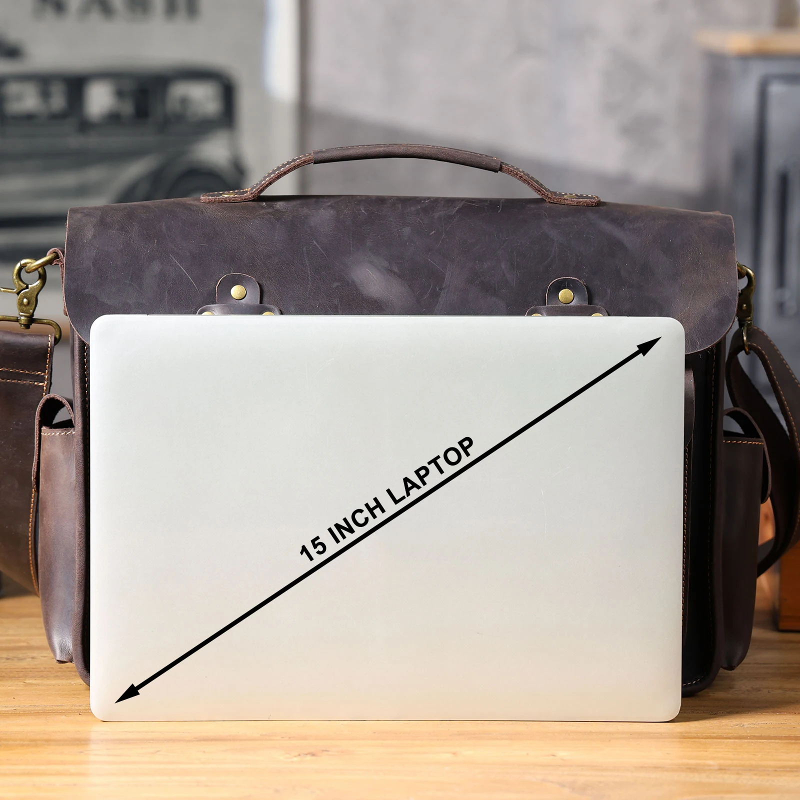 S.WORKER Vintage Echtleder Herren-Aktentasche 16" Laptop-Tasche Crazy Horse Leder Messenger-Handtasche Rindsleder Geschenkidee für Männer – Detail 13