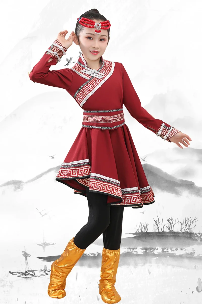 Children's Mongolian Dance Clothing Mongolian Chinese Style Thin Girl Chopstick Dance Ethnic Performance Clothing