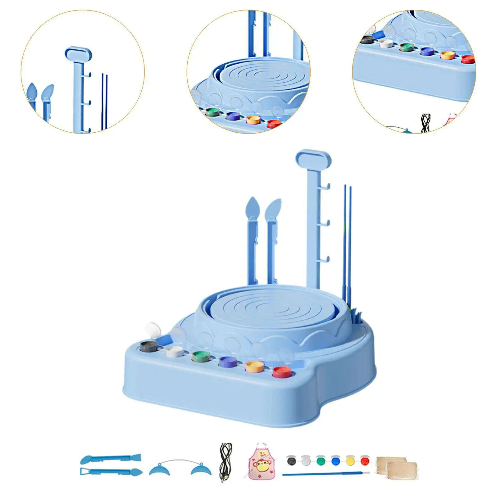 Roue de poterie pour enfants, fabrication de poterie à faire soi-même avec sculpture d'argile, peinture, tablier, outils artisanaux pour garçons et filles, cadeau de bricolage pour enfants