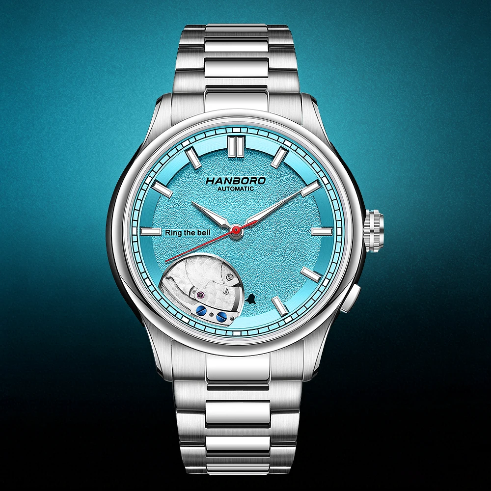 HANBORO Meteorite Texture Dial Men's Hammer Automatic Mechanical Watch Sapphire Texture Glass Limited Edition Personalized Watch