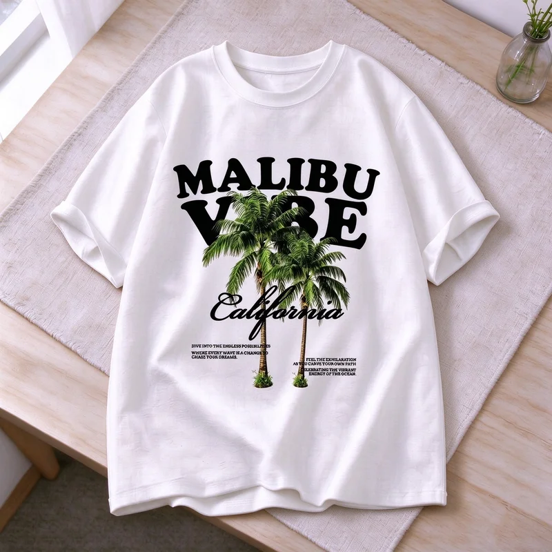 Vintage Sunset Palm Tree Beach T-shirt La Liberte Born To Shine Graphic Tee Summer Casual Cotton Short Sleeve Harajuku Y2k Top