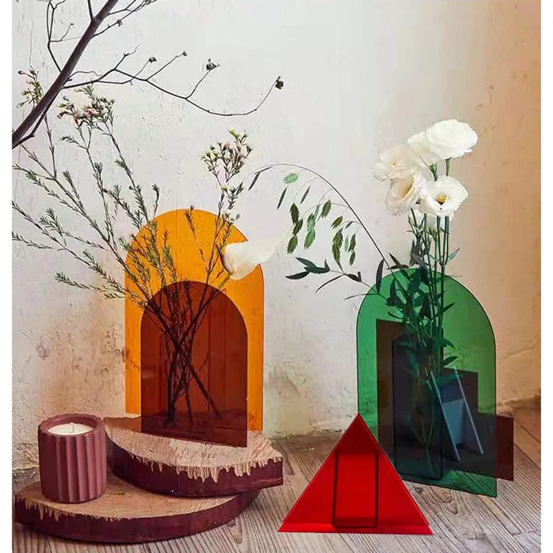 

Acrylic Vase Creative Home Decor Colorful Flower Box Living Room Floral Arrangement Dining Table Centerpiece