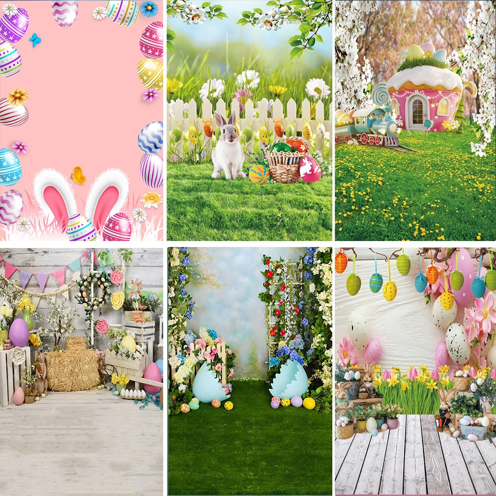 

Laeacco Spring Easter Backdrop Colorful Eggs Floral Grass Wood Floor Kids Birthday Baby Shower Portrait Photography Background