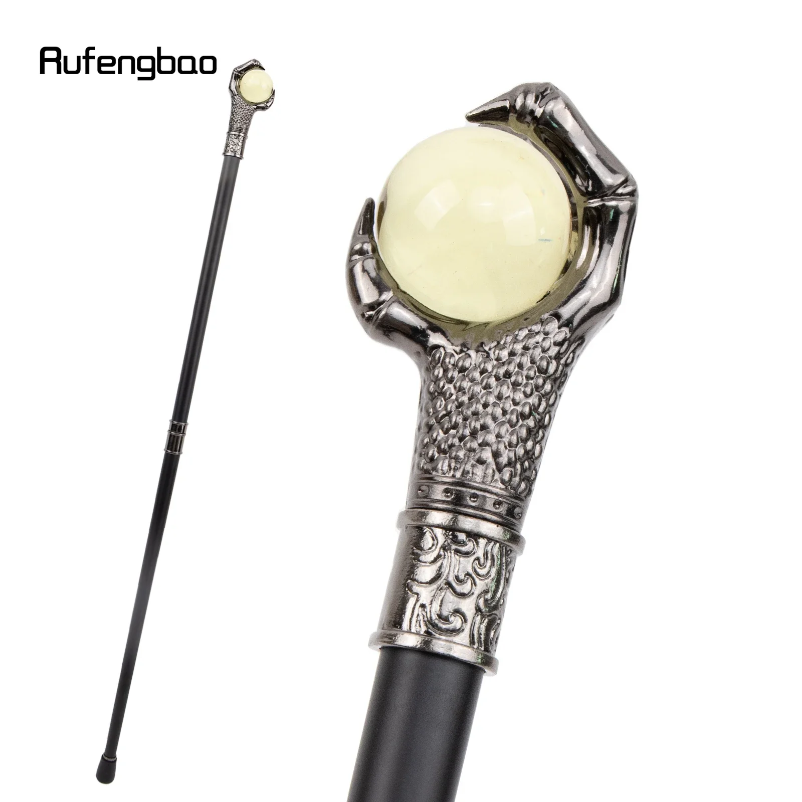 Dragon Claw Grasp Light Yellow Glass Ball Silver Walking Cane Fashion Decorative Walking Stick Cosplay Cane Knob Crosier 93cm