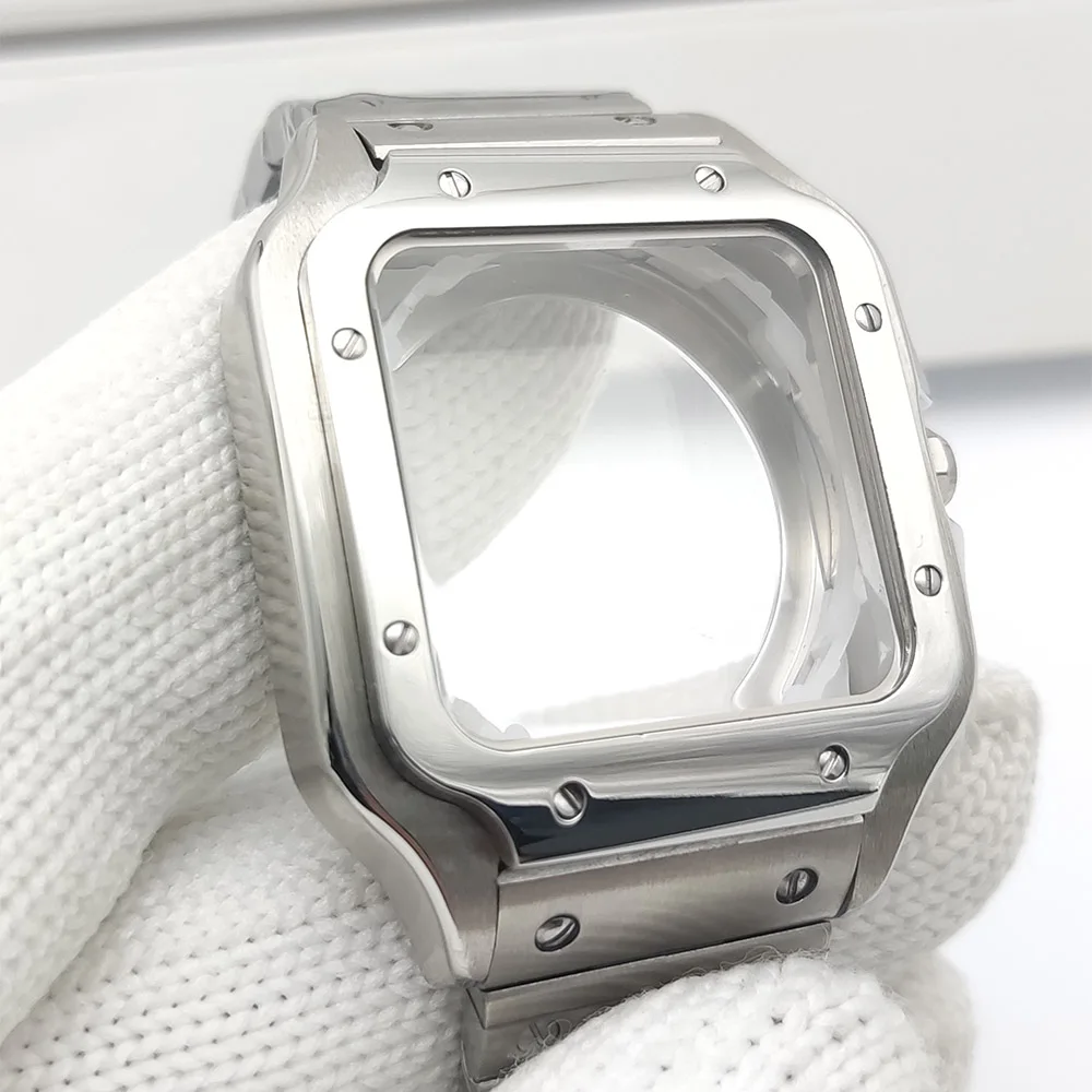 High quality 38mm NH35 case 316L polished stainless steel case kit for Cartier Santos square case fits NH35/36/ 4R35/36 movement