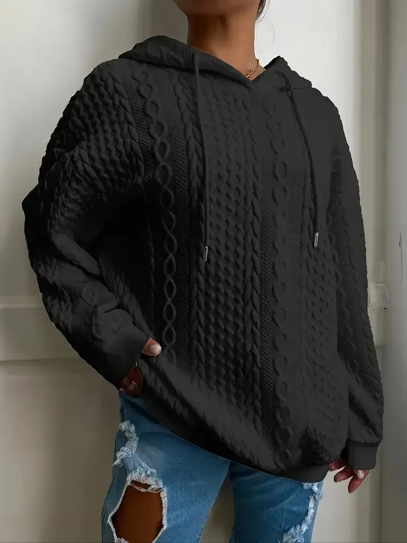 Plus Size 1XL-5XL Women Fashion Solid Color Hoodie Round Neck Long Sleeve weatshirt with Drawstring Women's Loose Sweatshirt