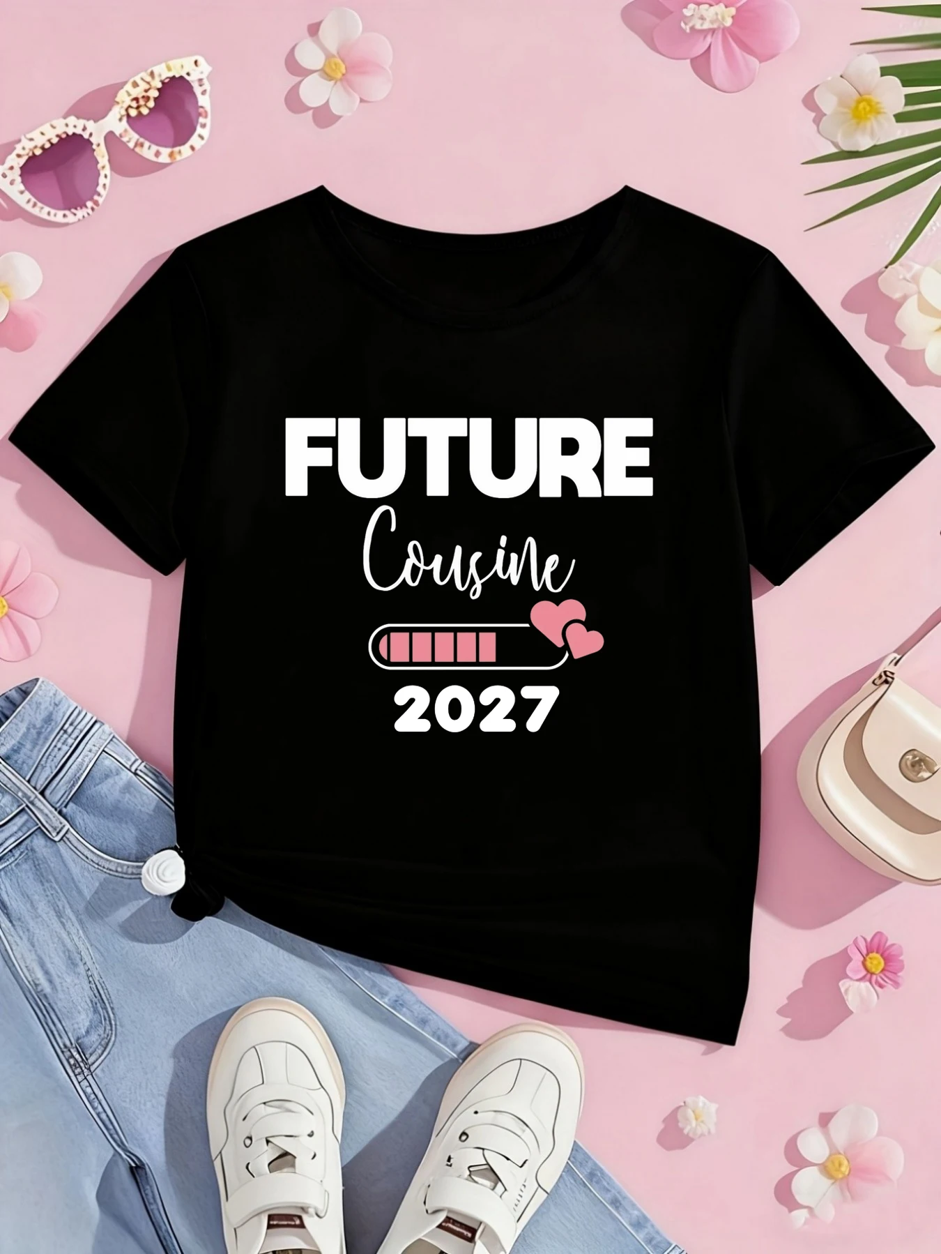 Zukünftige Cousine wird geliefert 2027 Bedrucktes T-Shirt Mädchen Schwangerschaftsankündigungs-T-Shirt Sommer Kurzarm-T-Shirt – Detail 5