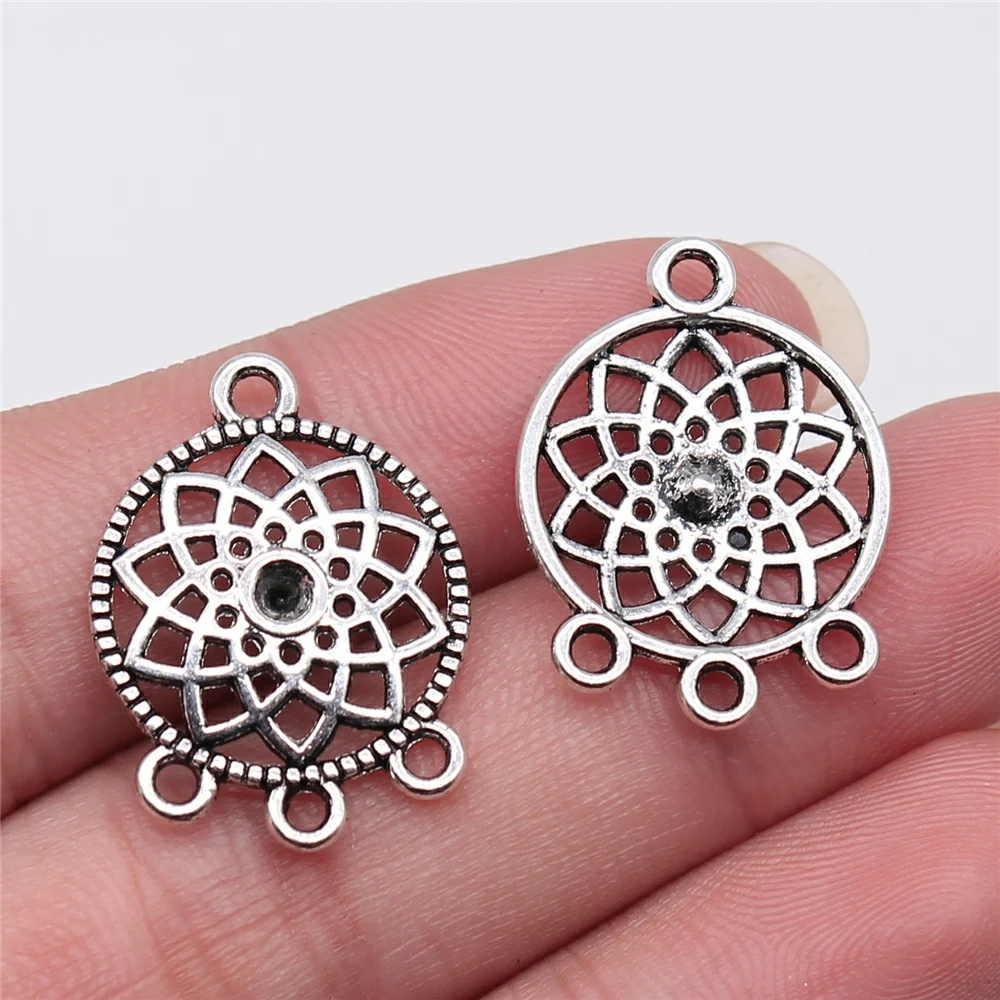 WYSIWYG 10pcs 24x18mm Antique Silver Color Dream Catcher Earring Connector For Jewelry Making DIY Jewelry Findings