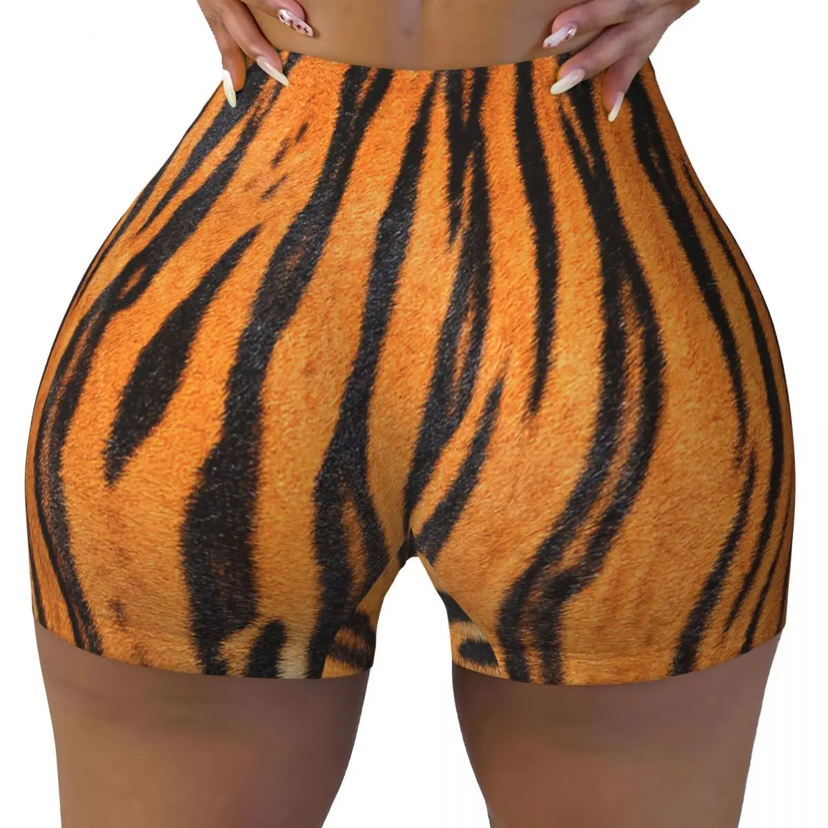 Custom Tiger Skin Texture Print Volleyball Biker Workout Shorts Women's Gym Athletic Yoga Shorts