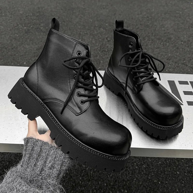 

big size men casual business office genuine leather boots autumn winter shoes black cowboy platform boot cool ankle botas hombre