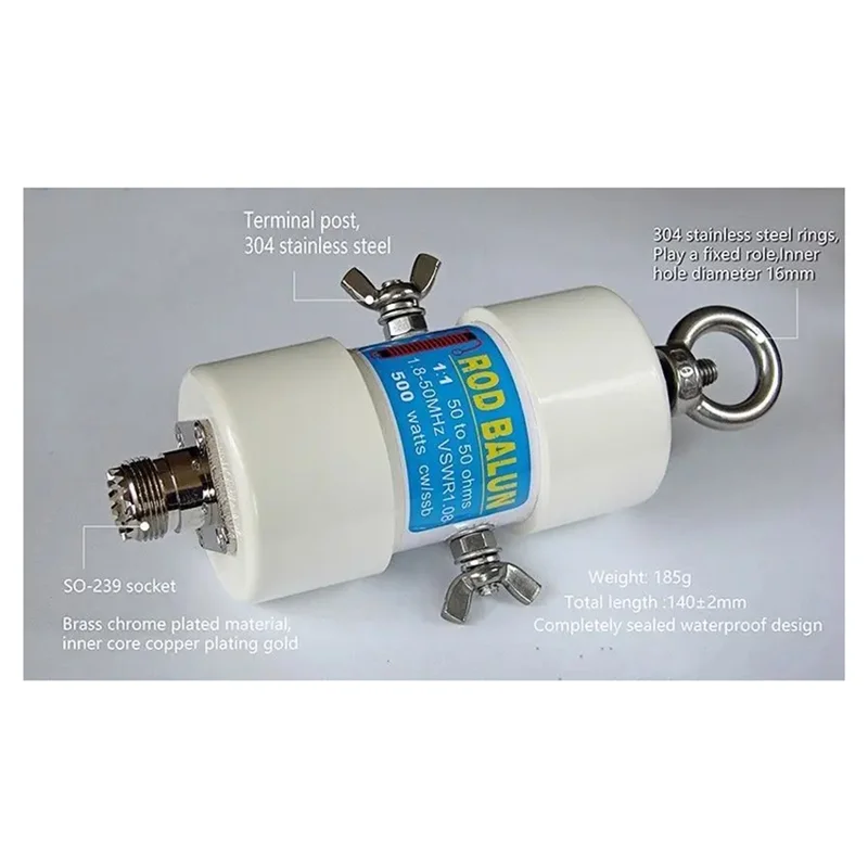 QWE-500W 1:1 Balun مقاوم للماء لـ 160M - 6M Bands (1.8 - 50Mhz) مقاوم للماء DIY هوائي V مقلوب هوائي الموجات القصيرة Balun