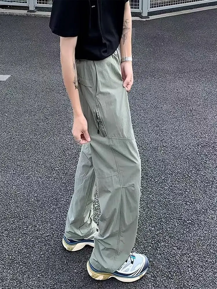 

American Deconstructed Work Pants Men's Summer Trendy Thin Qui Dry Casual Long Pants Sports Loose Straight Blade Pants