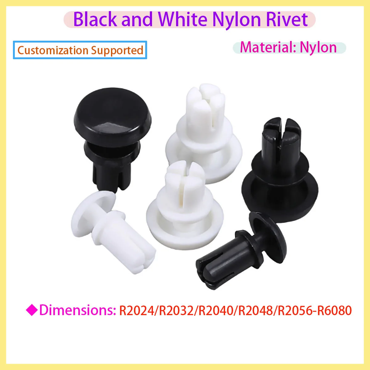 

White Black R-type Nylon Plastic Rivet Bolt Expansion Pipe Anchor Bolt Pin 2mm 2.6mm 3mm 3.5mm 4mm 5mm 6mm
