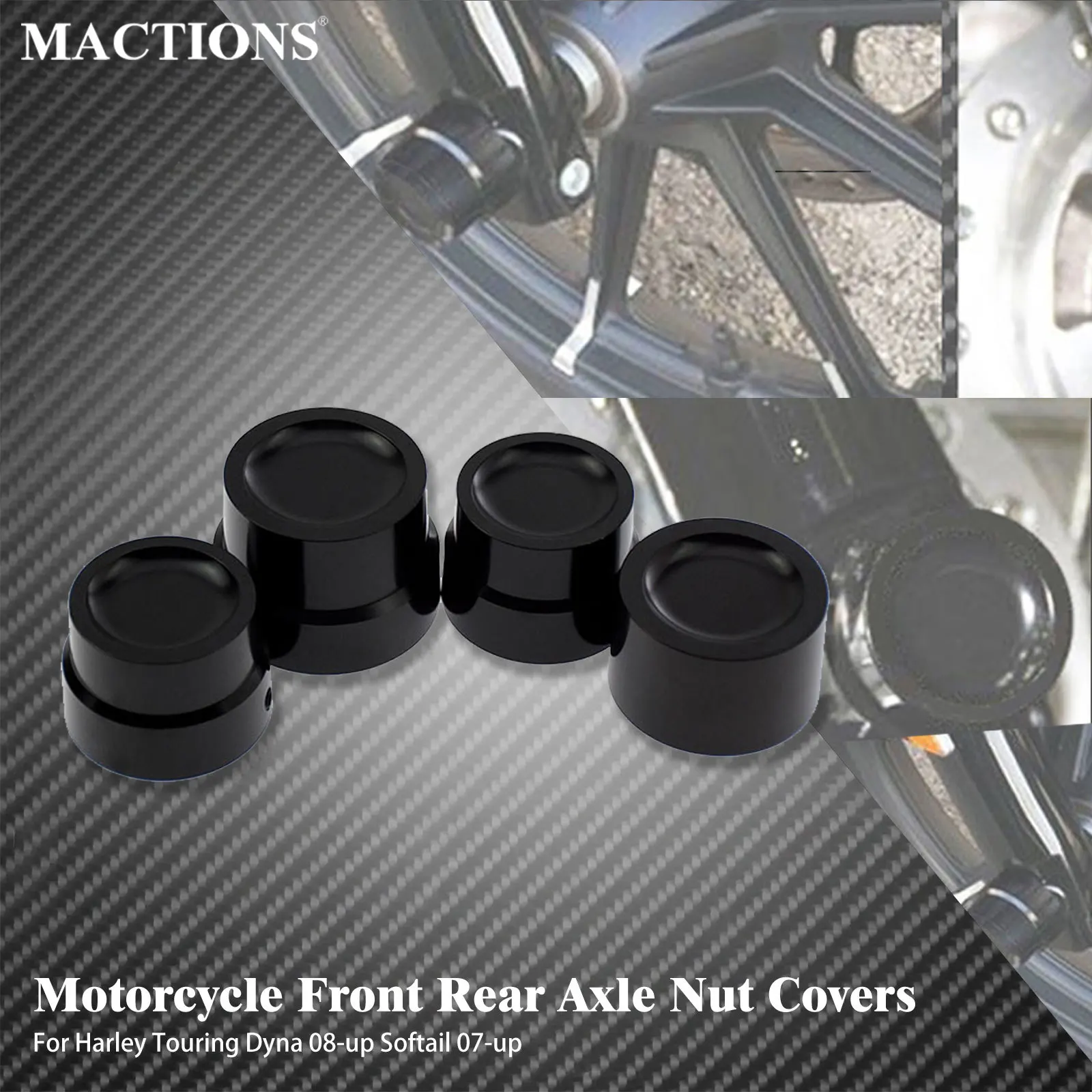 Front Rear Axle Nut Covers 2PC Motorcycle Nut Cap For Harley Touring Road Street Glide FLHX Dyna Fat Bob Softail FLS 08-Up Black