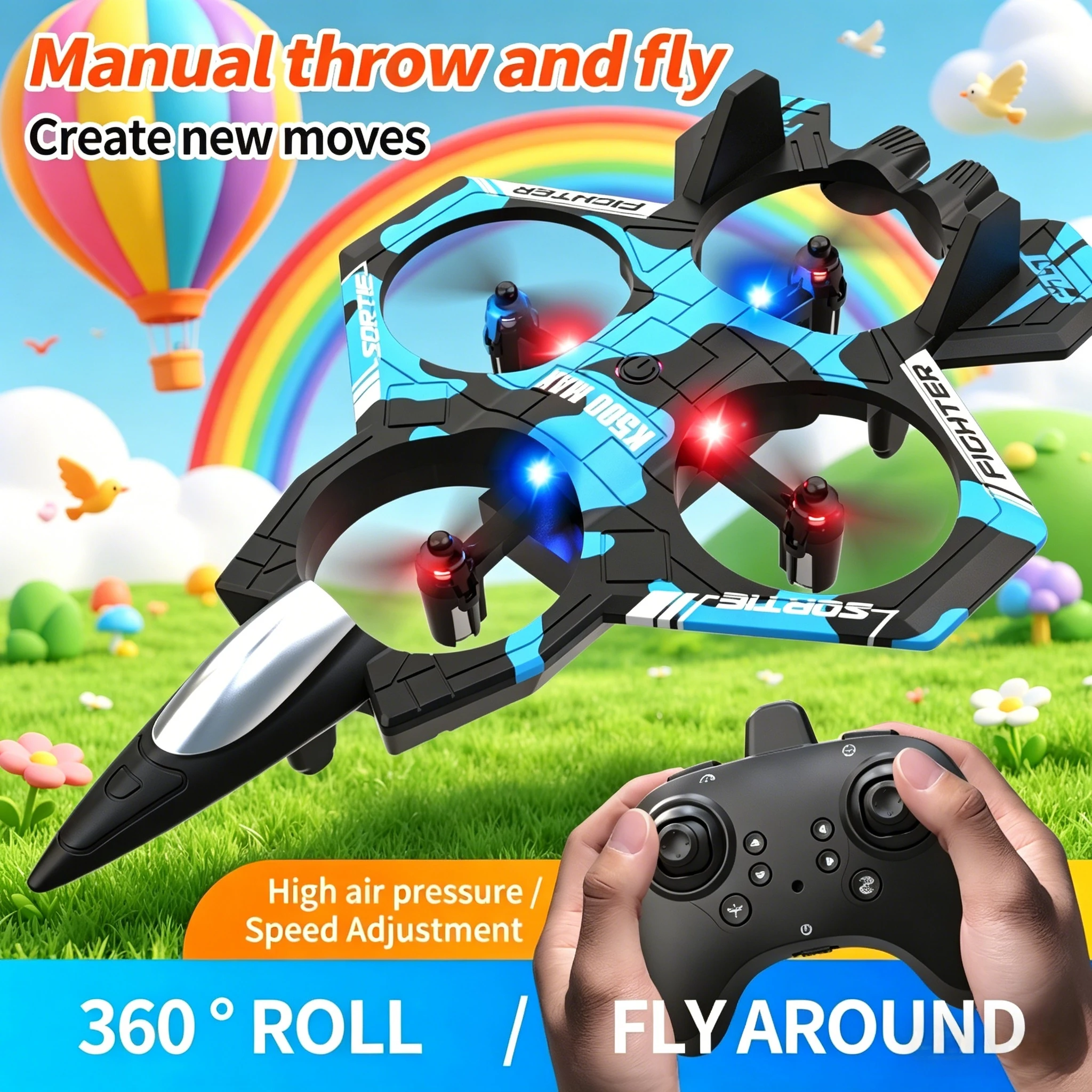 K500 MAX RC Plane Fighter 2.4G Remote Control Stunt Glider 360 ° Rolling Flight Flying EPP Foam Airplane with LED Toys for Kids