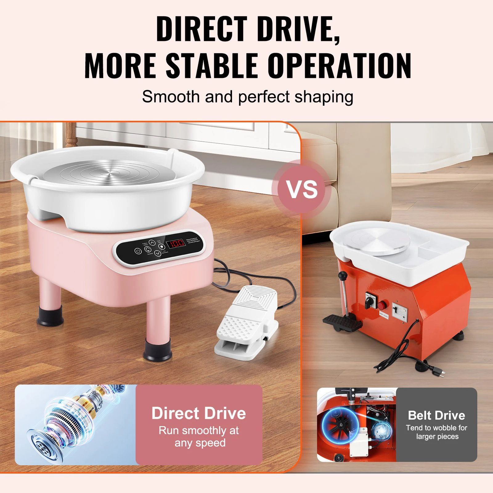 450W Direct Drive Pottery Wheel 28cm LCD Screen Art Craft Making Machine with Support Legs