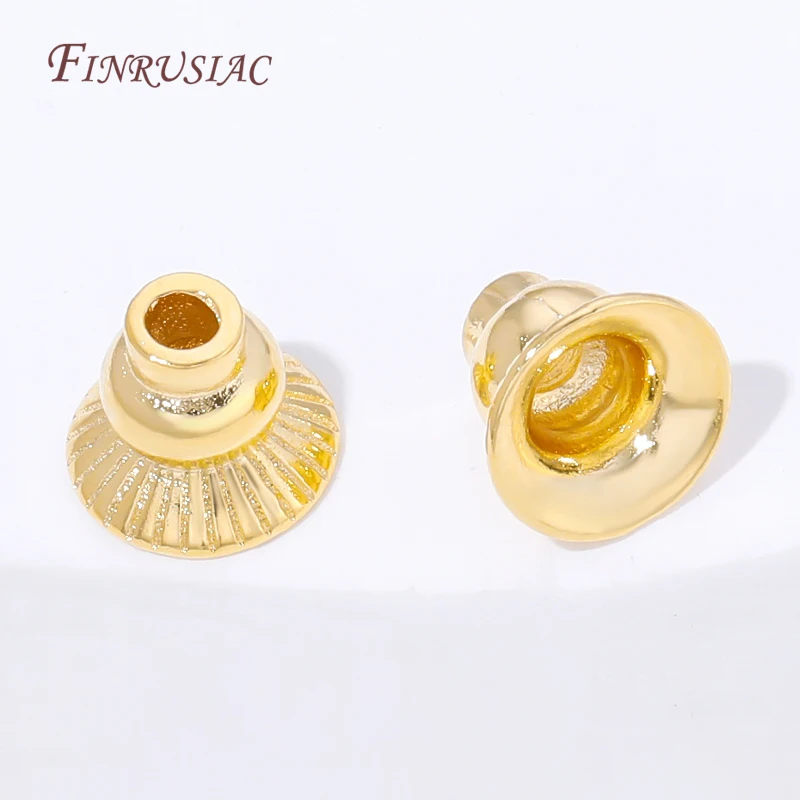 2/4/6Pcs 18K Gold Plated Ribbed Tassel End Caps Bell Shape Cord End Tips For DIY Jewelry Making Supplies,Brass Bead Cap Findings
