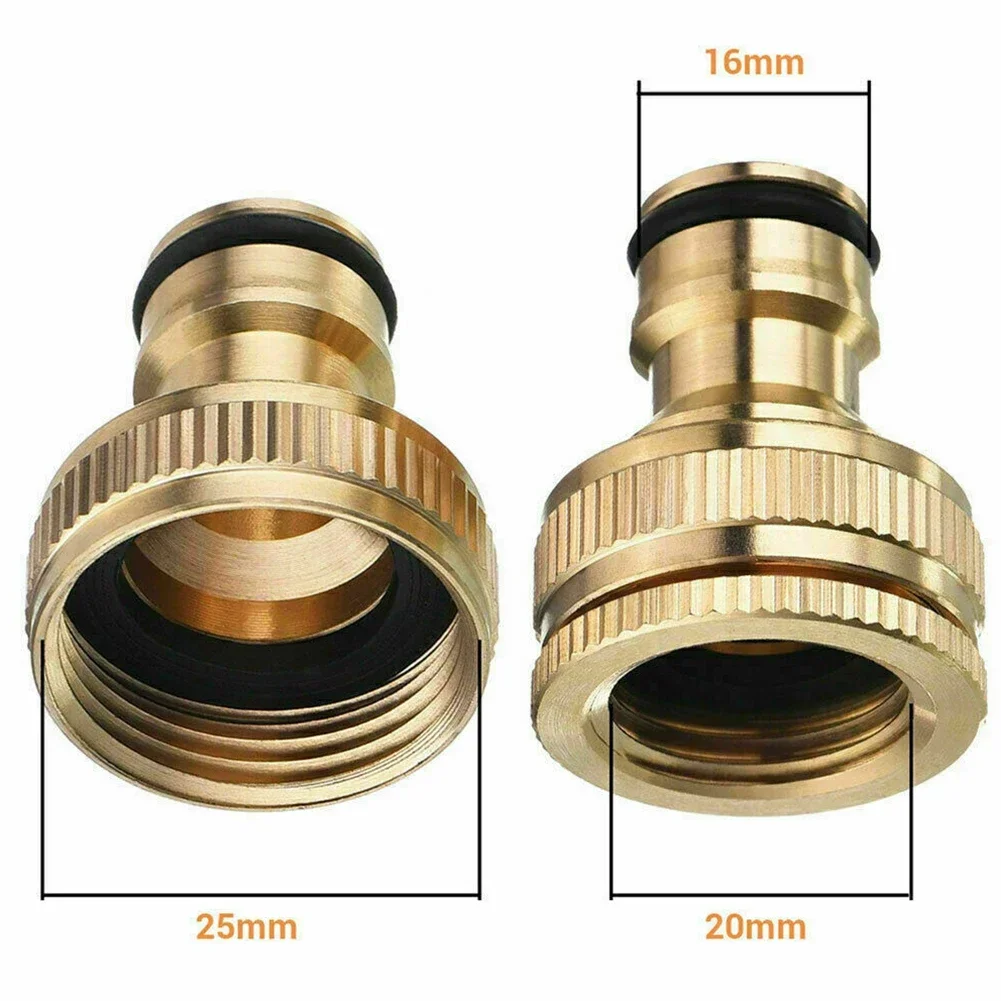 Garden Faucet Fitting Adaptor Brass Gold Universal Hose Tap Connector 1/2\'\' & 3/4\'\' Female Threaded Faucet Adapter