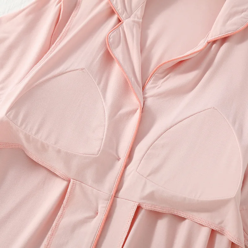 Simple Solid Color Pajamas Women's Spring Thin Short-sleeved Trousers Bamboo Fiber Loose Loungewear Set Lapel Home Clothes