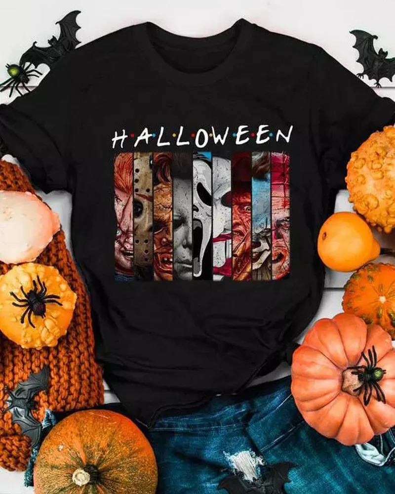 

Women's New Fashion Halloween Printed Round Neck Short Sleeve T-Shirt in Autumn and Winter tops graphic t shirts