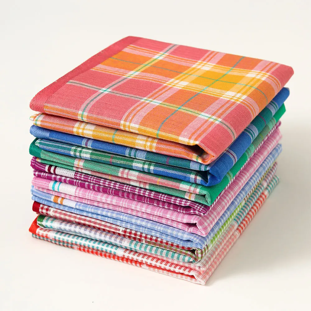 3Pcs Women's Pure Cotton Plaid Handkerchief Contrasting Color Matching Thin Wipe Soft Sweat Hand Towel 43cm