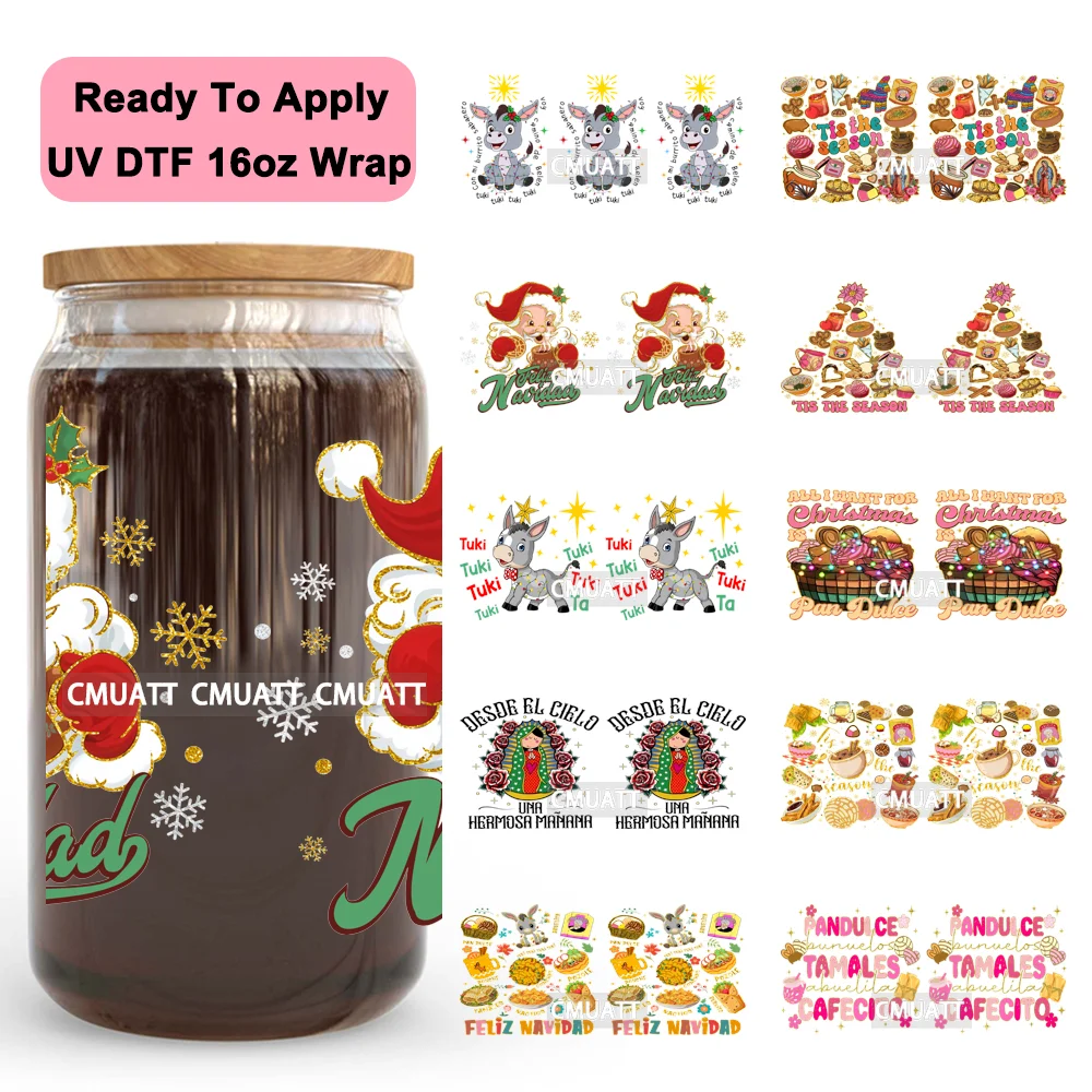 

Coquette Christmas Mexican Pan Dulce UV DTF Stickers Ready To Apply Cup Wrap High Quality Custom Print For 16OZ Libbey Can Glass