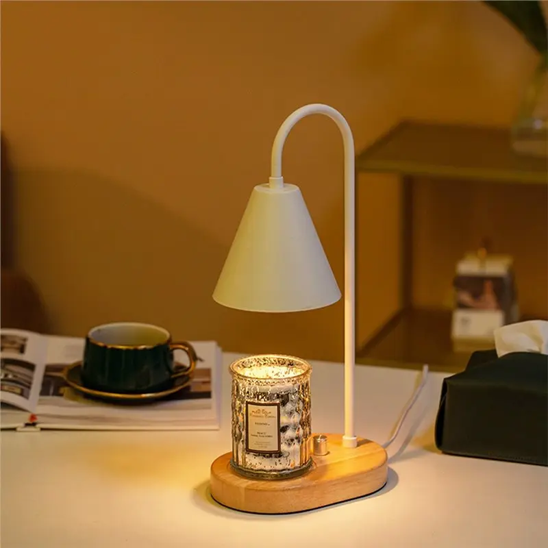 AB66-Electric Candle Warmer Lamp Dimmable With Timer, Wood Base Wax Melter For Jar Candles, Home Decor Gift 110V US Plug