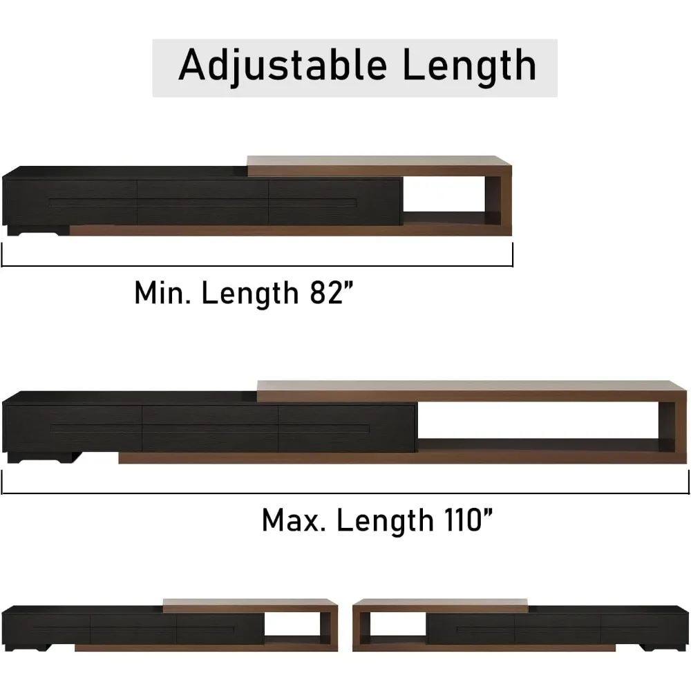 Soporte para TV de madera expandible: consola multimedia contemporánea para televisores de hasta 120 pulgadas con 3 cajones de almacenamiento