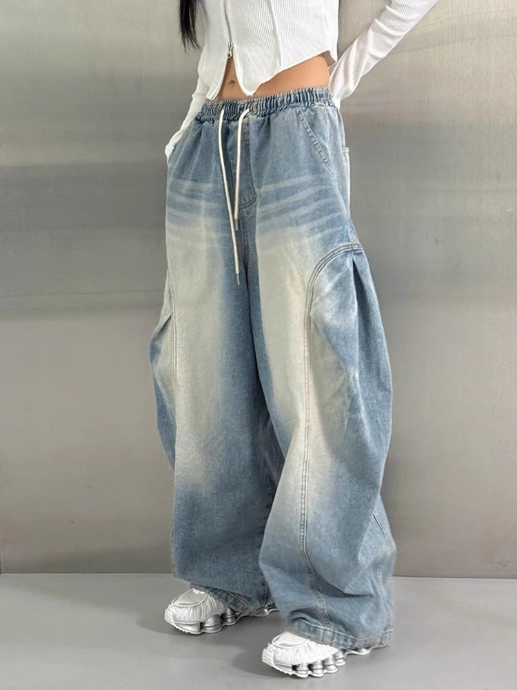 

SuperAen White Drawstring Jeans Women's Spring New Retro Design Casual Pants Long Pants