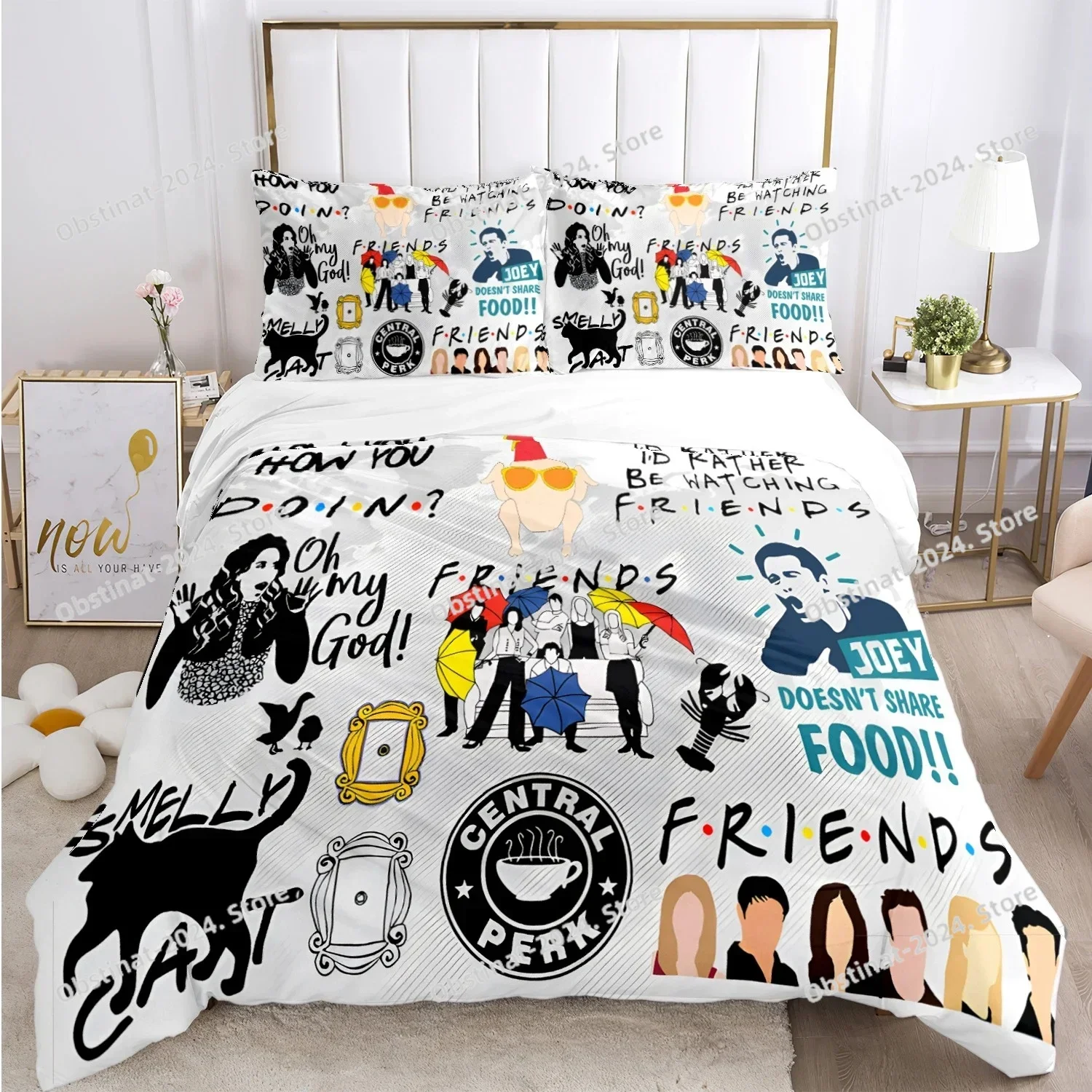 3D Friends Funny anime All Season 3D Printing Comforter Bedding Set,Duvet Cover Bed Set Quilt Cover Pillowcase,King Queen Size