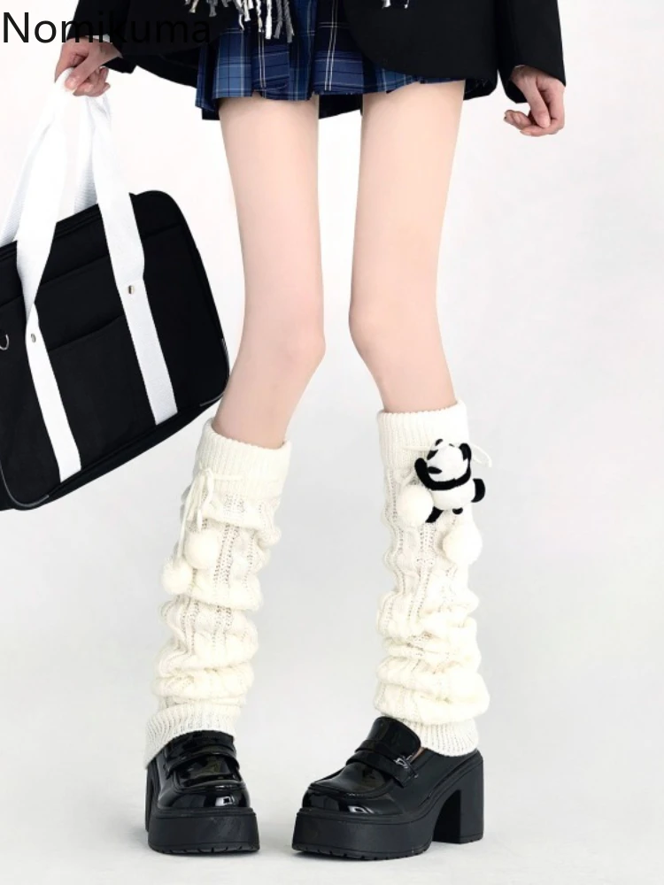 

Japanese Lolita Sweet Girl Leg Warmer Knit Socks Preppy Style Knitted Warm Foot Cover Cosplay Women Autumn Winter Heap Socks