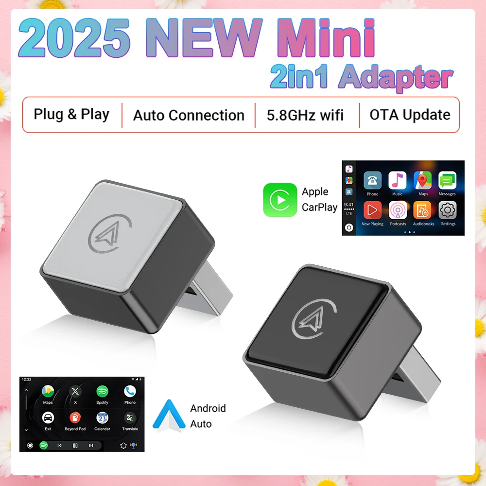 

Мини-адаптер 2в1 AI Box, новый проводной к беспроводному Carplay и Android, подходит для 99% автомобилей Plug&Play, Wi-Fi Smart Dongle, новое обновление