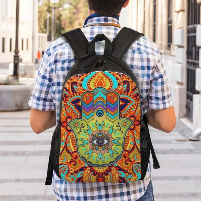 Zaino per Laptop a mano Hamsa Colorfull personalizzato donna uomo Fashion Bookbag per studenti delle scuole universitarie borse a mano di Fatima