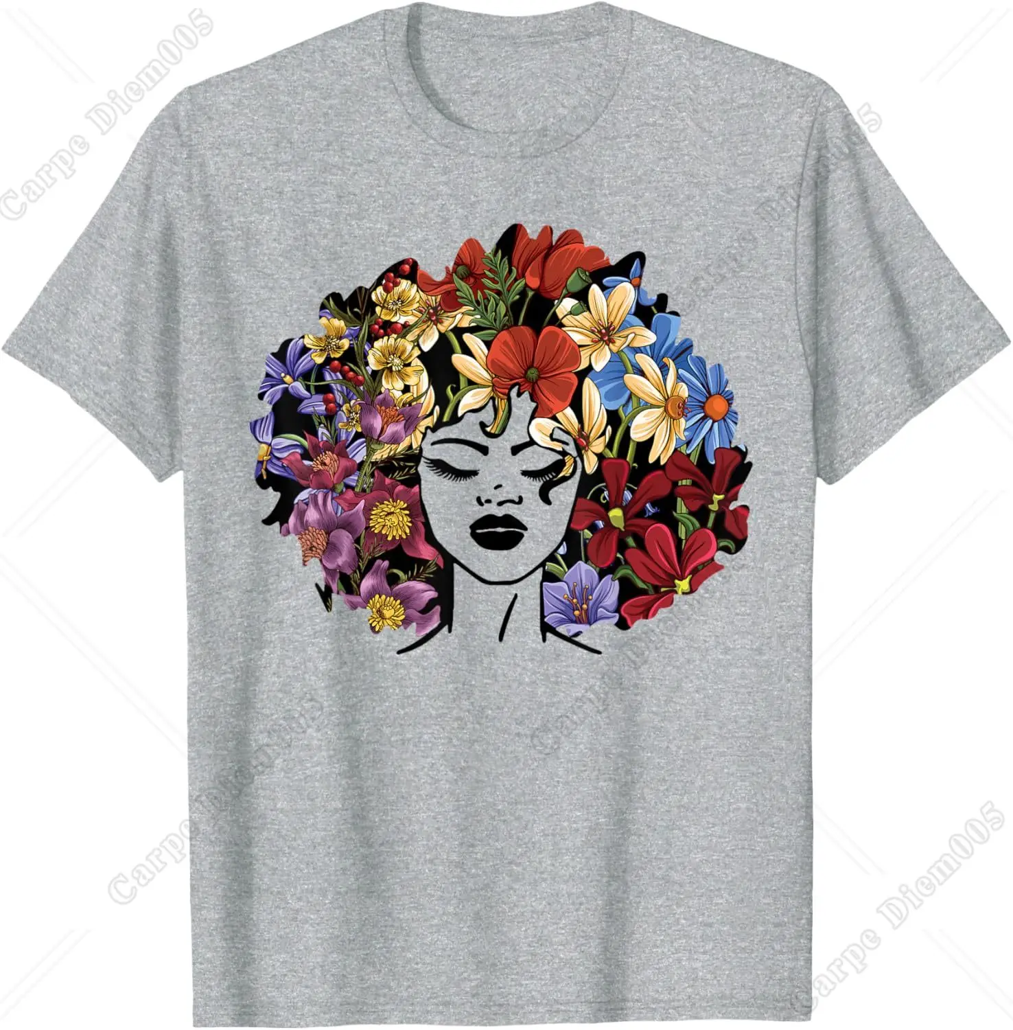 Africa Shirts Flowers and Women Black History Gift Afro Flower Hair T-Shirt for Men Women Cotton Short Sleeve