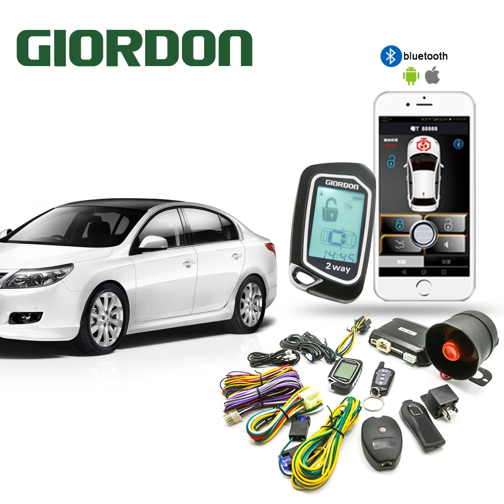 GIORDON Remote Start Two 2 Way LCD EngineFor Car Alarm Security System with Keyless Entry Central door Locking anti thief starli