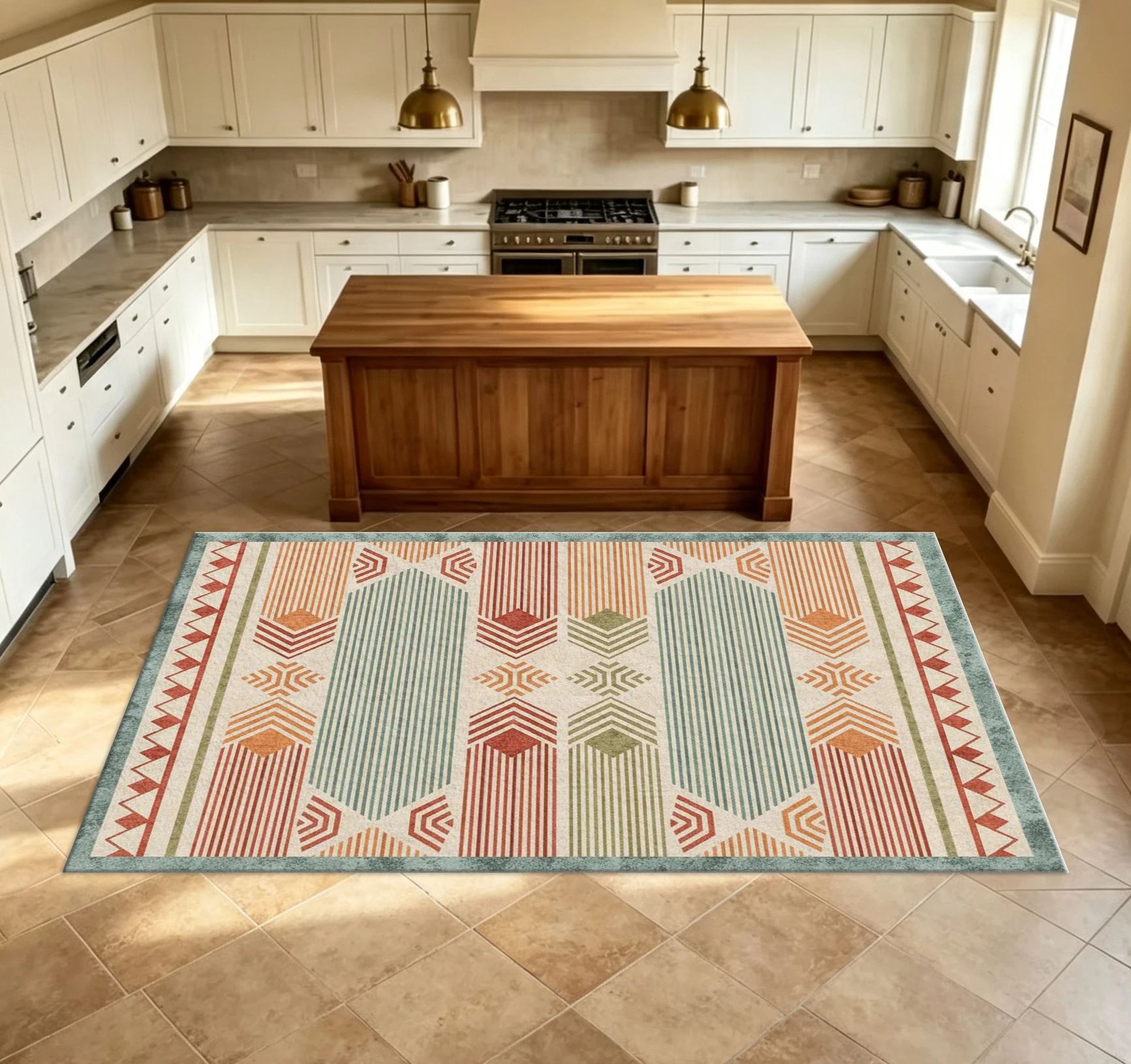 Southwestern Tribal Geometric Pattern Carpet Floor Rug Bohemian Style Vertical Stripe Arrow Diamond Print Floor Mat Vintage Indoor Decorative Carpet